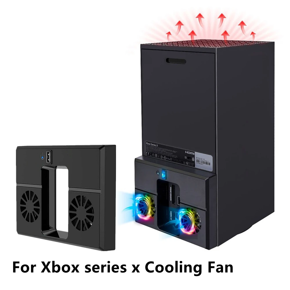 For Xbox Vertical Stand With Dual Noiseless Cooling Fans USB Cooler Host Side Radiator With Light For Xbox Series X Game Console