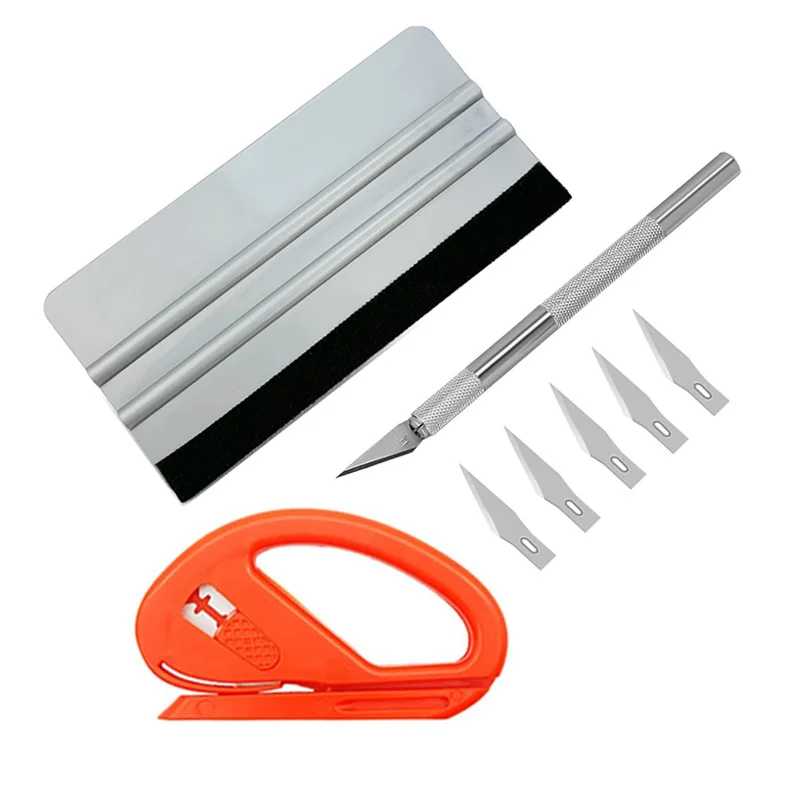 3Pcs Carbon Fiber Vinyl Film Squeegee Tool Kit Plastic Scraper Cutter Window Tinting Tool Vinyl Spatula Car Stickers Wrap Tool 1