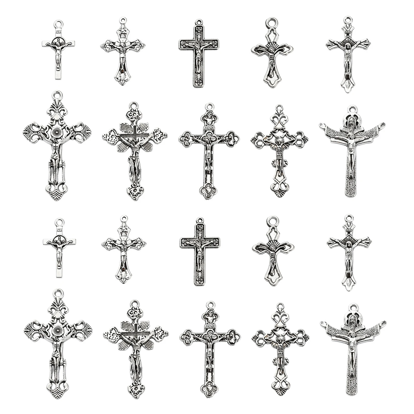 

50Pcs 10 Styles Tibetan Style Cross Charms Religious Crucifix Cross Antique Silver Retro Charms for Necklace Jewelry Making