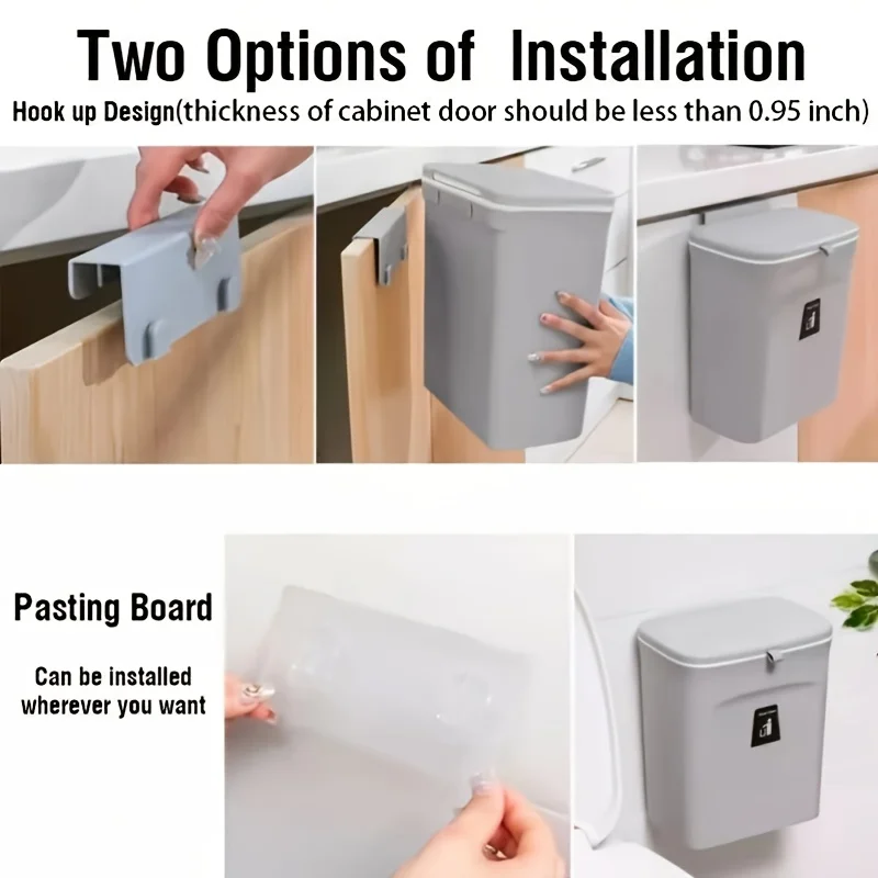 1PC Wall-Mounted Trash Bin with Slide Lid, No Drilling Required, Space-Saving Design, Ideal for Kitchen, Living Room, Bathroom 6