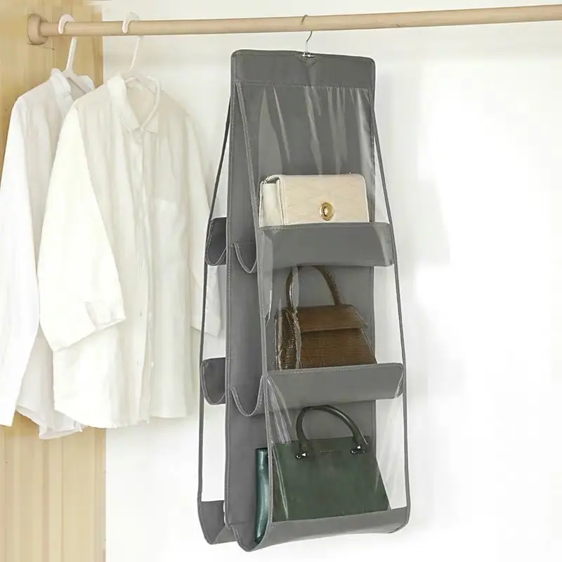 Hanging Handbag Organizer 6 Pocket For Wardrobe Closet Waterproof Storage Bag Door Wall Clear Sundry Bag With Hanger Pouch