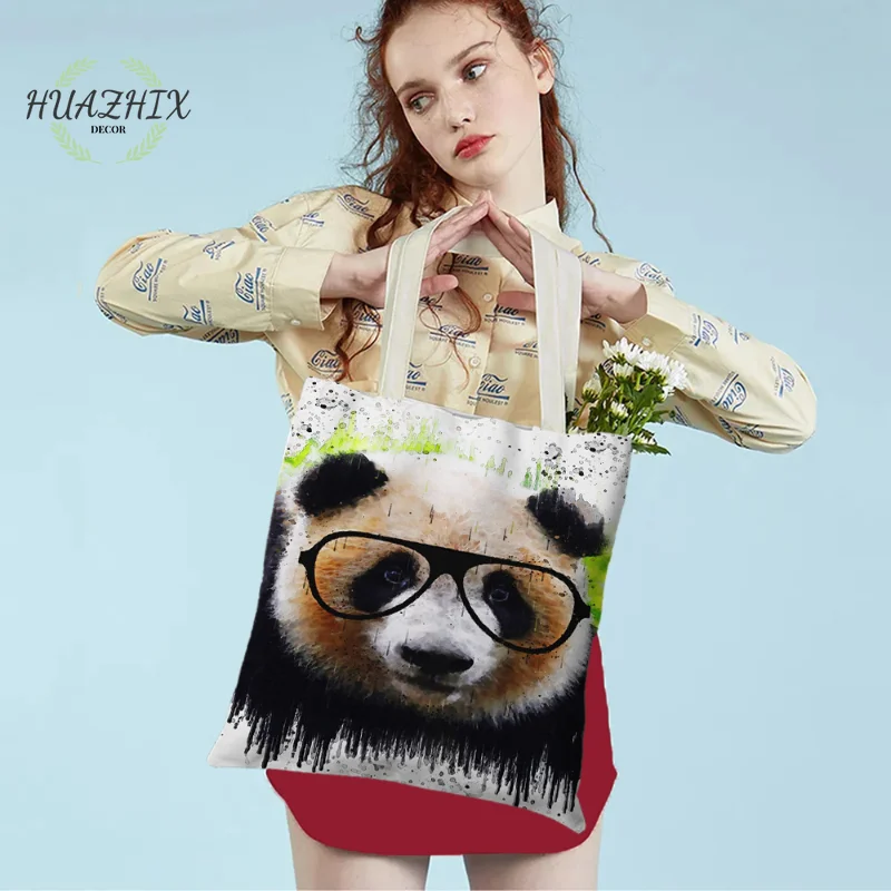 

Funny Panda Shopper Bag Cartoon Animal Canvas Handbag Reusable Storage Customizable Tote Large Capacity Shopping Bag for Women