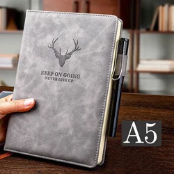 A5 Premium Leather Notebook with Personalized Soft Cover and Bookmark - Ideal for Business and Meetings (Grey)