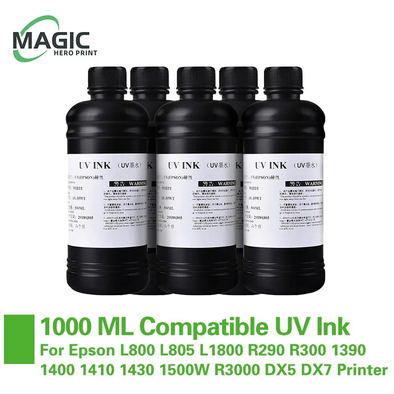 Led Gloss Ink Garrafa para Impressora Epson Verniz para Todos Inkjet uv L1800 1390 1410 R280 R330 1000ml Novo uv