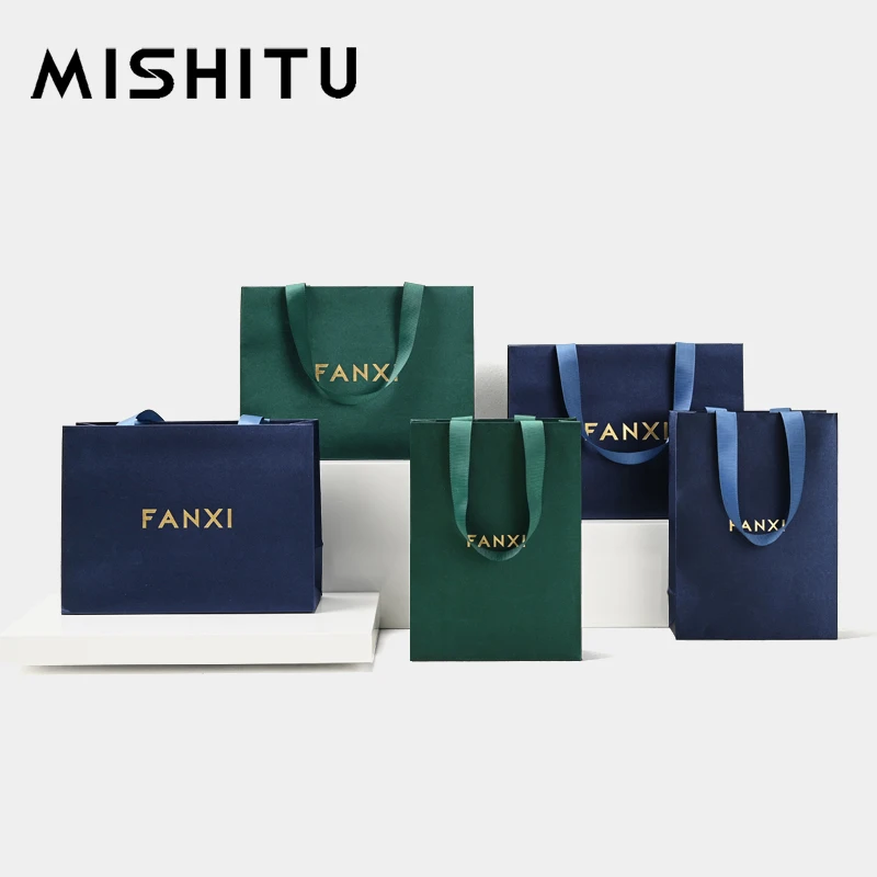 MISHITU jewelry gift paper bag jewelry storage bag handbag green ribbon festival gift packaging bags