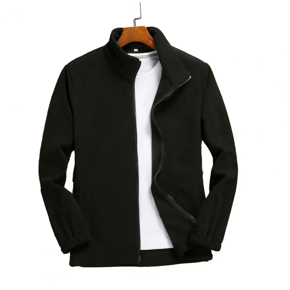 

Soft Fleece Jacket Thickened Winter Coats for Men Soft Warm Jackets with Stand Collar Zipper Closure for Resistance Outdoor Coat