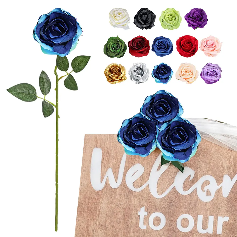 1pcs Artificial Flowers Rose Flower Branch Artificial Red Roses Realistic Fake Rose Bouquet Table Decoration Wedding Home Decor