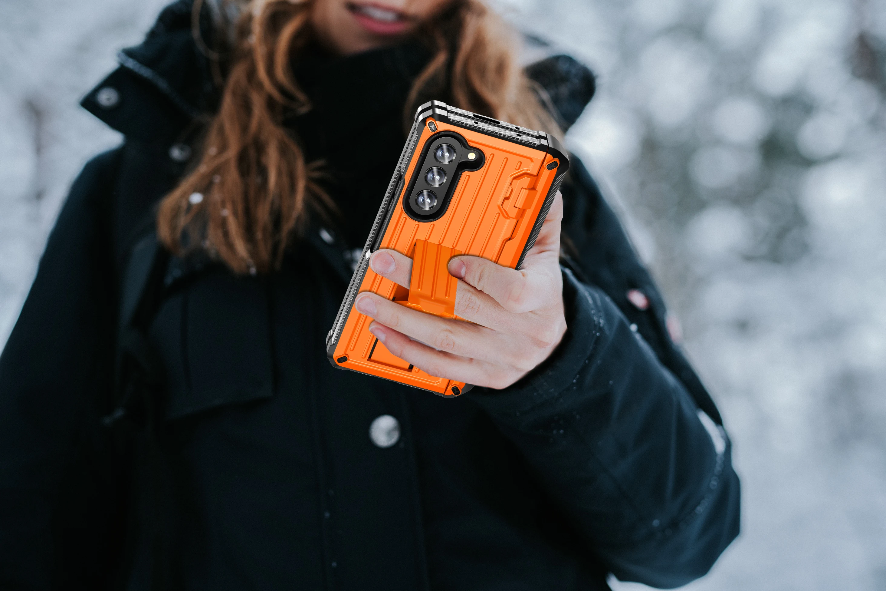 Premium Phone Case with S-Pen Holder & Kickstand - Hinge Protection & Built-In Screen Protector