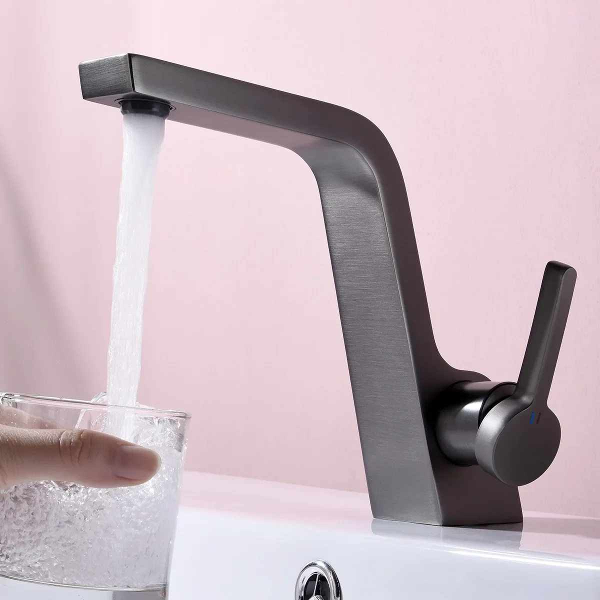 Gray Basin Faucet Solid Brass Casting Lead Free Single Lever Hot and Cold Mixer Sink Tap Bathroom Washbasin Vanity