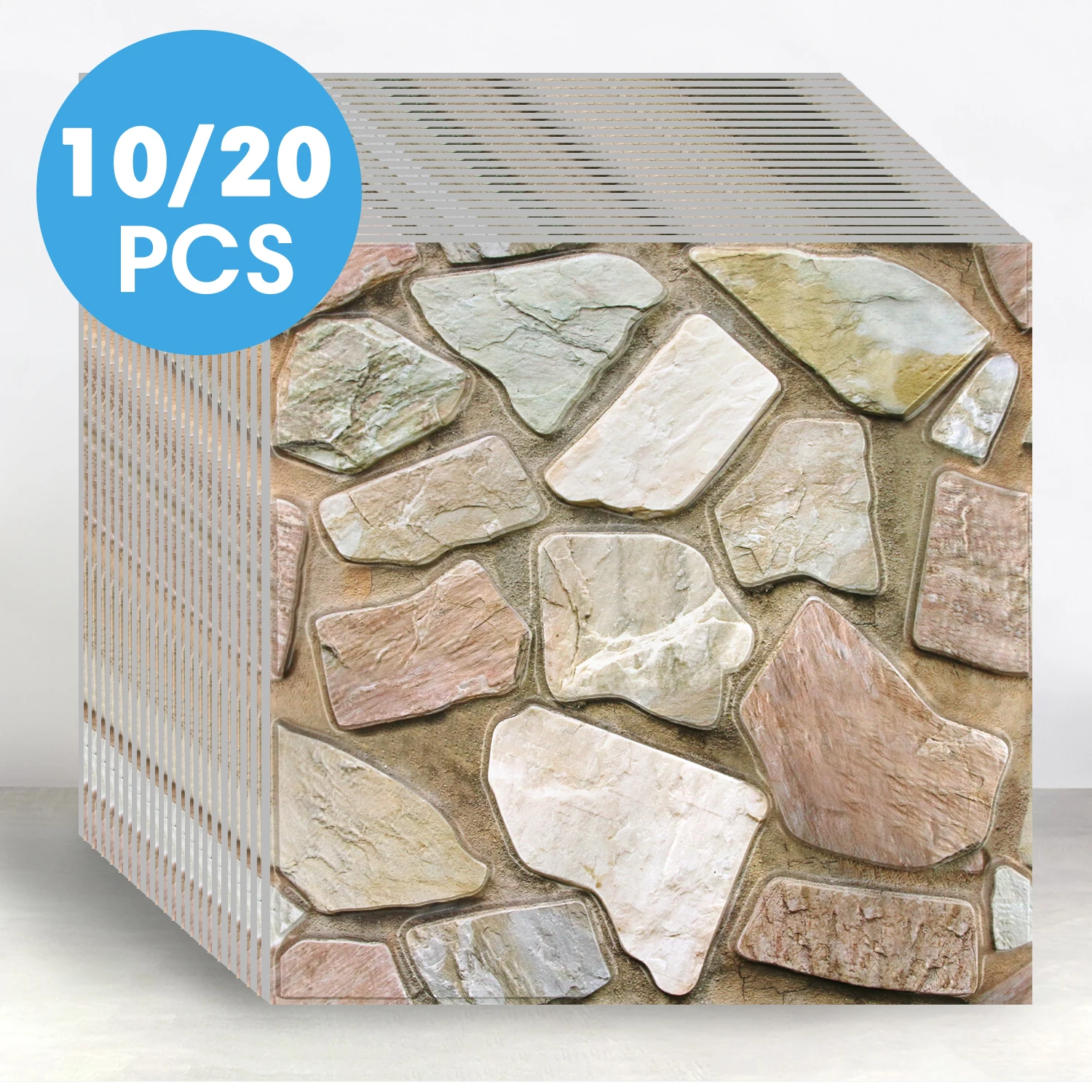 10/20 ชิ้น, 3D Faux หิน Peel และ Stick ผนังแผง, PVC สติ๊กเกอร์ติดผนังกันน้ํา, ห้องครัว, ผนังห้องน้ําตกแต่ง, Backsplash 1