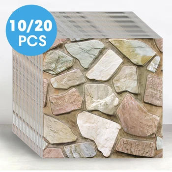 10/20 Pcs, 3D Faux Stone Peel and Stick Wall Panels, PVC Waterproof Wall Stickers ,Kitchen, Bathroom Wall Decoration, Backsplash