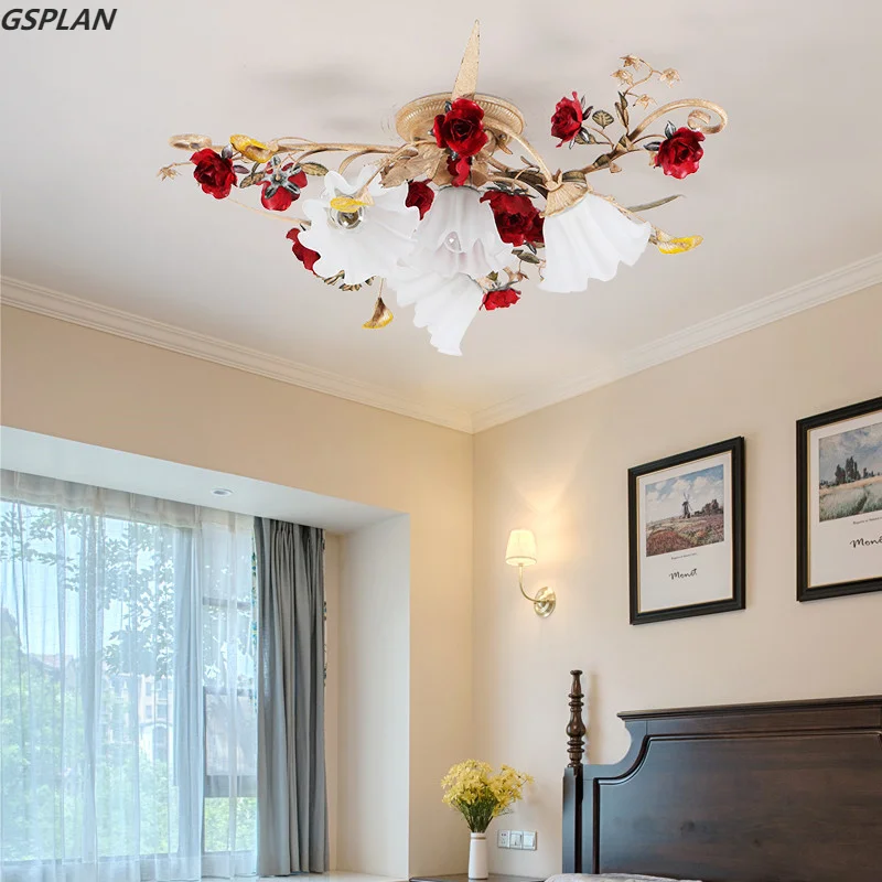

GSPLAN New American Country Flower Kitchen Princess Girl Bedroom Chandelier Modern Led Chandelier Living Room