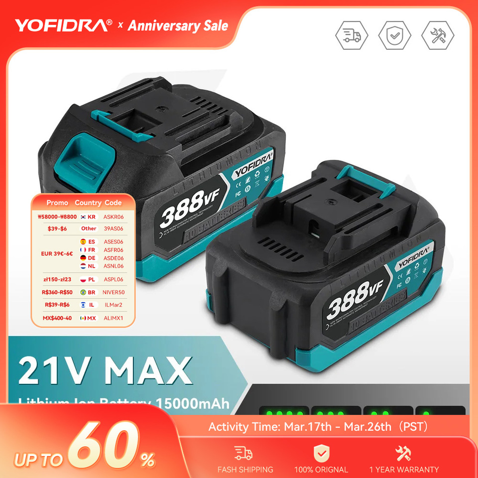 YOFIDRA 388VF 928VF Rechargeable Battery 22500mAh 3.0Ah 4.0Ah Lithium Ion Battery Li-ion Battery For Makita Electric Power Tool