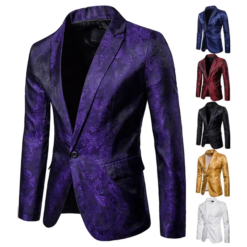 2024 New Men  Banquet Wedding Suit Party Suit Bar Night Club Blazer Men Tops Bright Suit Paisley Blazer Fashion Men's