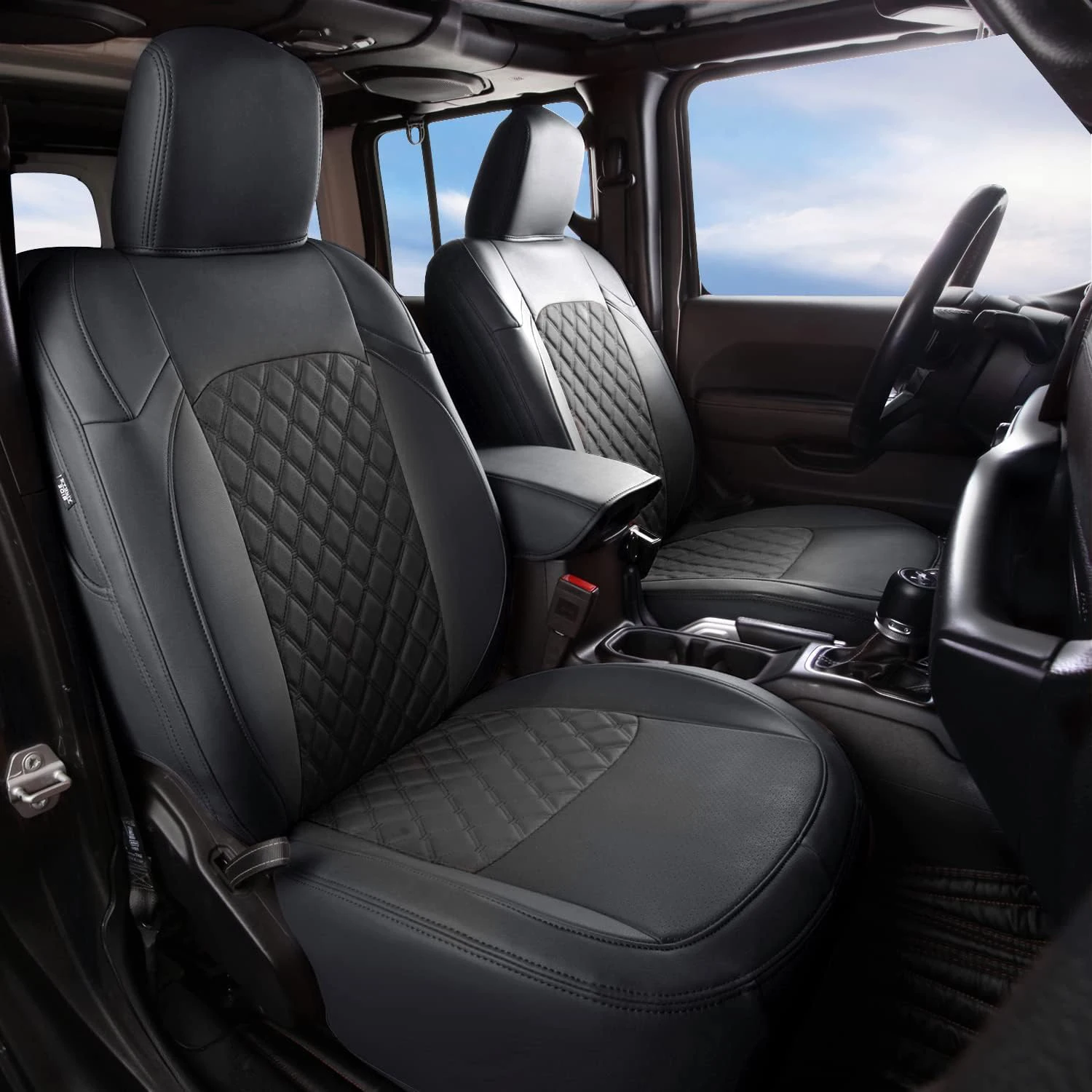 Seat Kits Covers Full Set Durable Waterproof Leather for Pickup Truck Fit for-Jeep Wrangler Unlimited With Cupholder