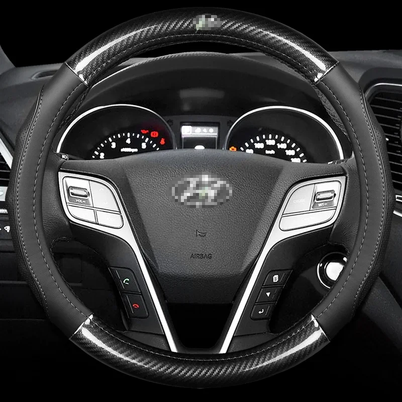 

Car Carbon Fiber Leather Steering Wheel Covers Interior Accessories 38cm for Hyundai Tucson Accent Matrix Elantra Car Styling