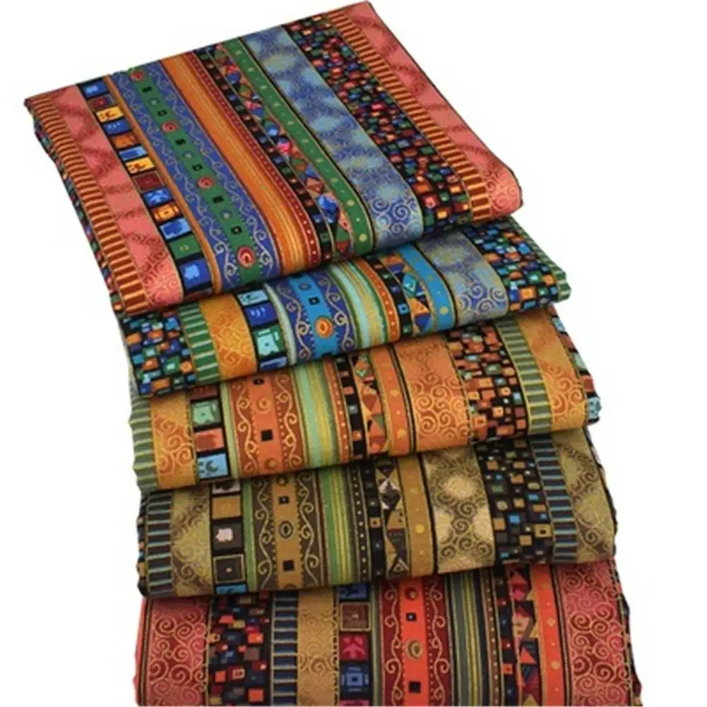 5 Pcs Colored Printing Fabrics Ethnic Pattern Striped Bronzing Handmade Patchwork Set Soft Breathable DIY Printed Cloth