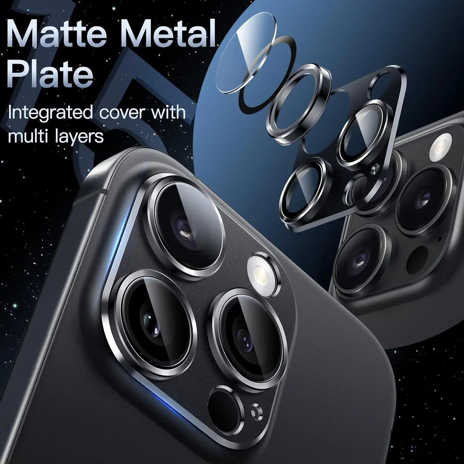 Protezione Lente IPhone Metallo Cover Obiettivo Fotocamera In Alluminio E Vetro Temperato Per IPhone (12-16 Pro Max) - Protezione Totale Cover Obiettivo Iphone 14 15 16 Pro Max - Foto 2