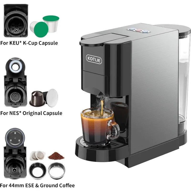 KOTLIE 19Bar Espresso Machine, 4in1 Coffee Machine for K cups Capsule/Nespresso original Capsules/Ground Coffee/44mm ESE Coffee 2