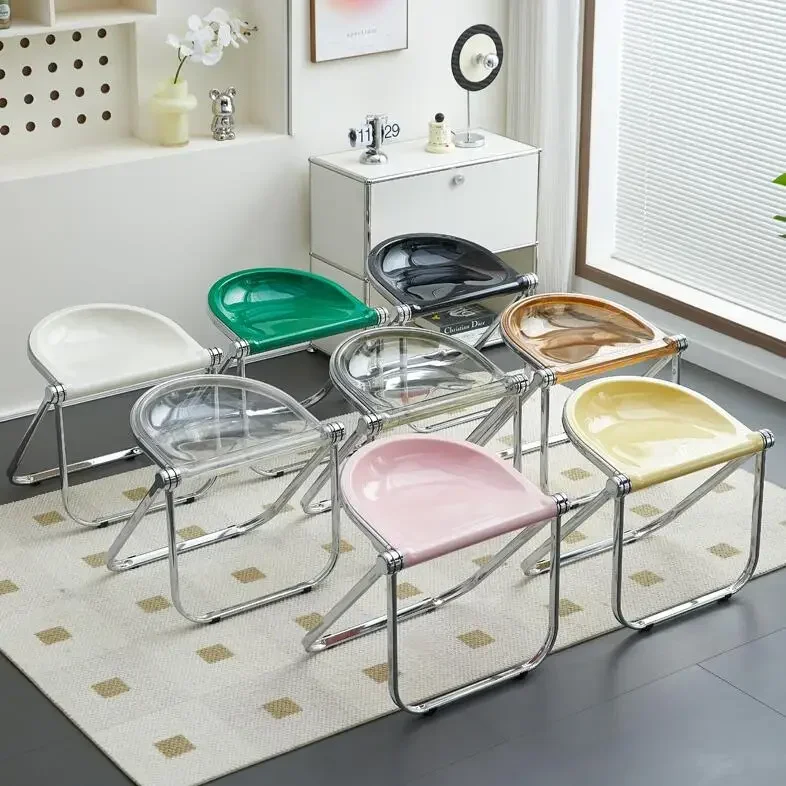 INS Style Acrylic Folding Stool for Living Room, Space Saving Nordic Dining Stool Portable Folding Chair for Makeup, Bathroom an