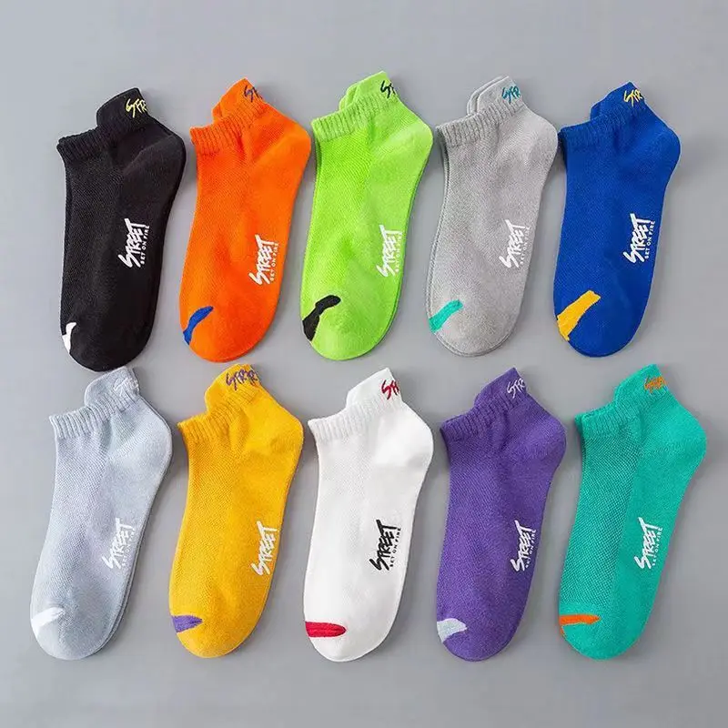 Cotton Socks Plain Color Boat Socks Casual Socks Short Socks Cotton Ankle Socks Breathable Socks Ankle Socks 5 Pairs Men Summer Cotton Short Thin Mesh Breathable Boat Socks