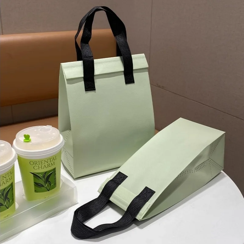 StoBag 10pcs Green Non-woven Insulation Tote Bag Portable Fabric for Food Drinks Package Keep Warm Cold Delivery Reusable Pouch 2