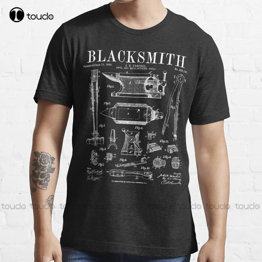 

Винтажная Футболка Blacksmith с изображением наковальни и инструментов, с запатентованным рисунком, трендовая футболка на заказ, Подростковая футболка унисекс с цифровой печатью