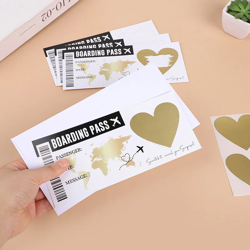 1Set Boarding Pass Scratch Off Game Card with Envelope Travel Ticket Surprise Gift for Wedding Birthday Party Christmas Holiday