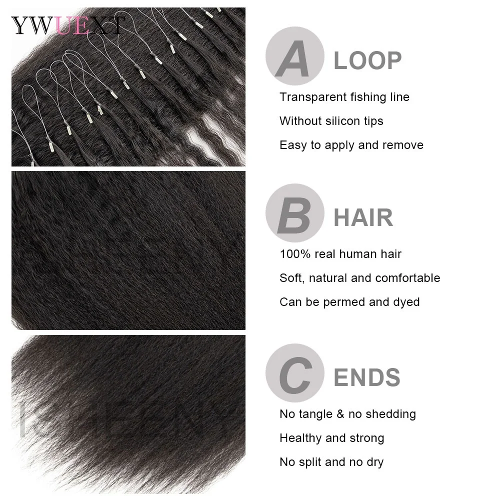 12"-26" Kinky Straight Micro Loop Hair Extensions Natural Black Human Hair Micro Link 50pcs/pack For Black Women