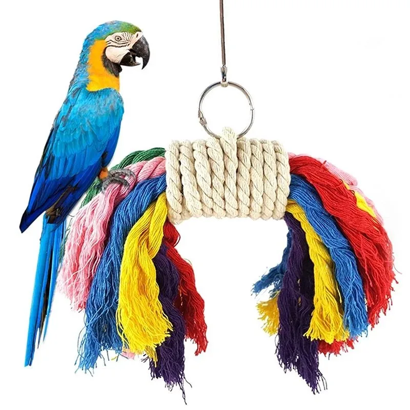 

Pet Bird Toy Chewing Cotton Rope Toy Parrot Toy Bite Bridge Bird Tearing Toy Cockatiels Training Hang Swings Birds Cage Supplies