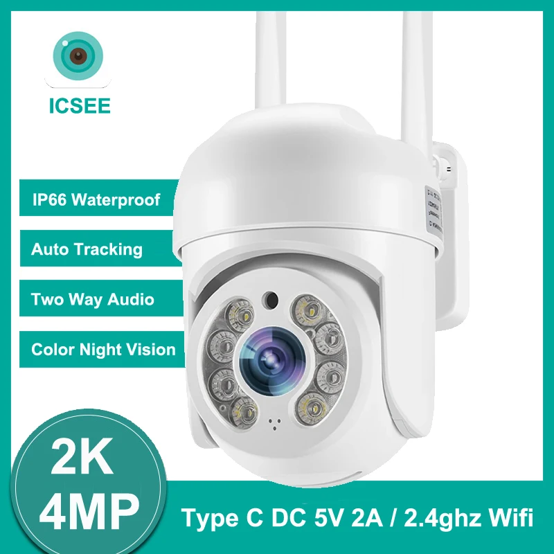 

2K 4MP IP PTZ Camera 2MP Wifi Security Camera Auto Tracking Motion Detection Outdoor Waterproof Two Way Audio Color Night Vision