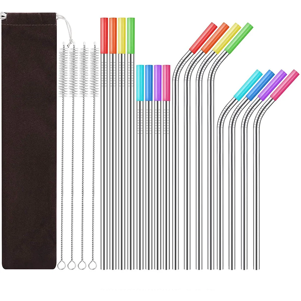 Stainless Steel Straw Set Portable Metal Straw Brush Set 16 Pieces