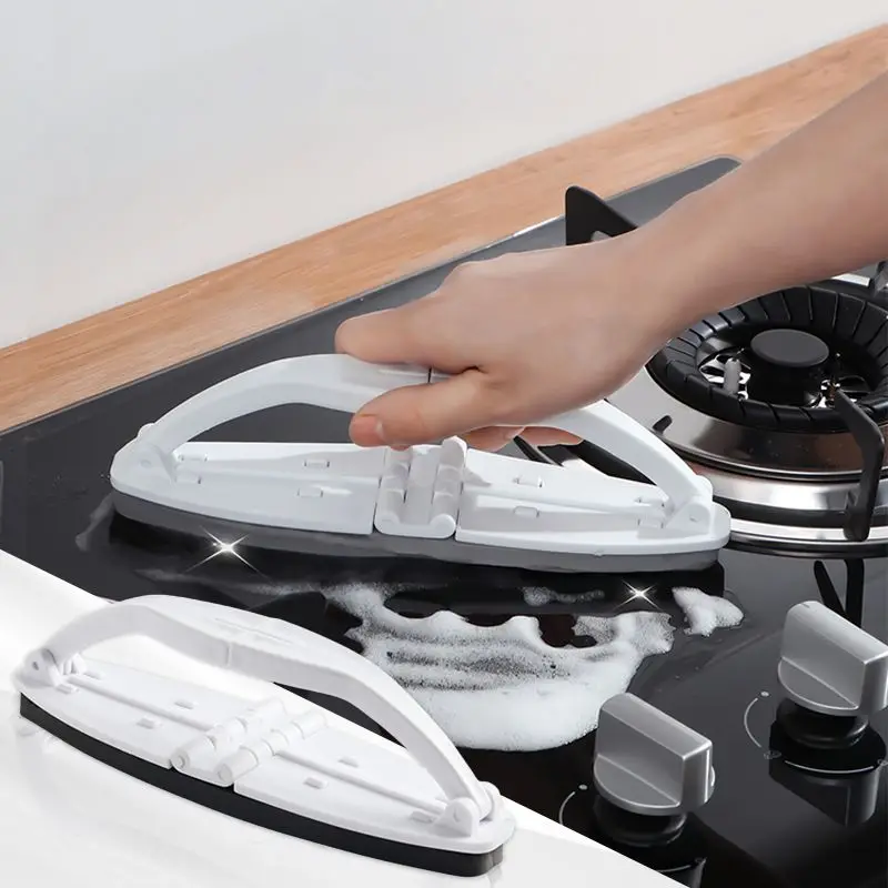 Folding Water Squeezing Sponge Cleaning Brush with Handle, Controllable Water Sponge, Double-sided Kitchen Counter Brush