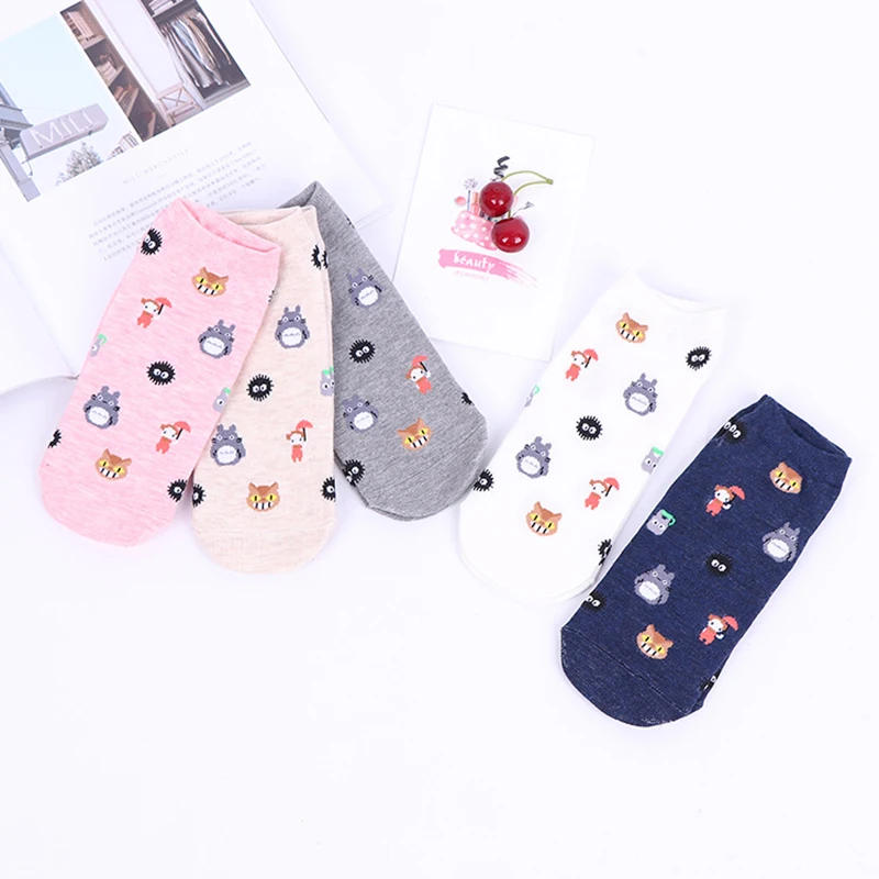 Anime Cartoon Socks Cosplay Cute Animal Invisible Boat Socks Anime Pattern Ladies 5 Pairs