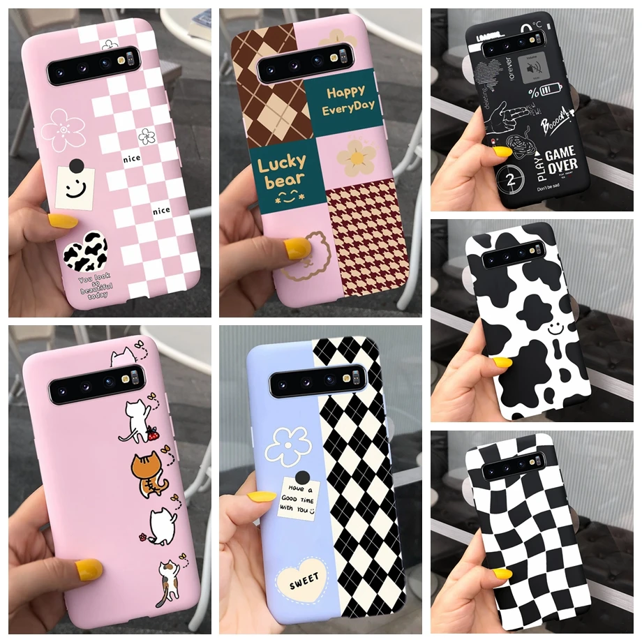 Per Samsung S10 + S10E S10 Cover Liquid Silicone Cow Print Lovely Case Back Shell Fundas Per Galaxy S10 Plus S 10 Soft Matte Capa