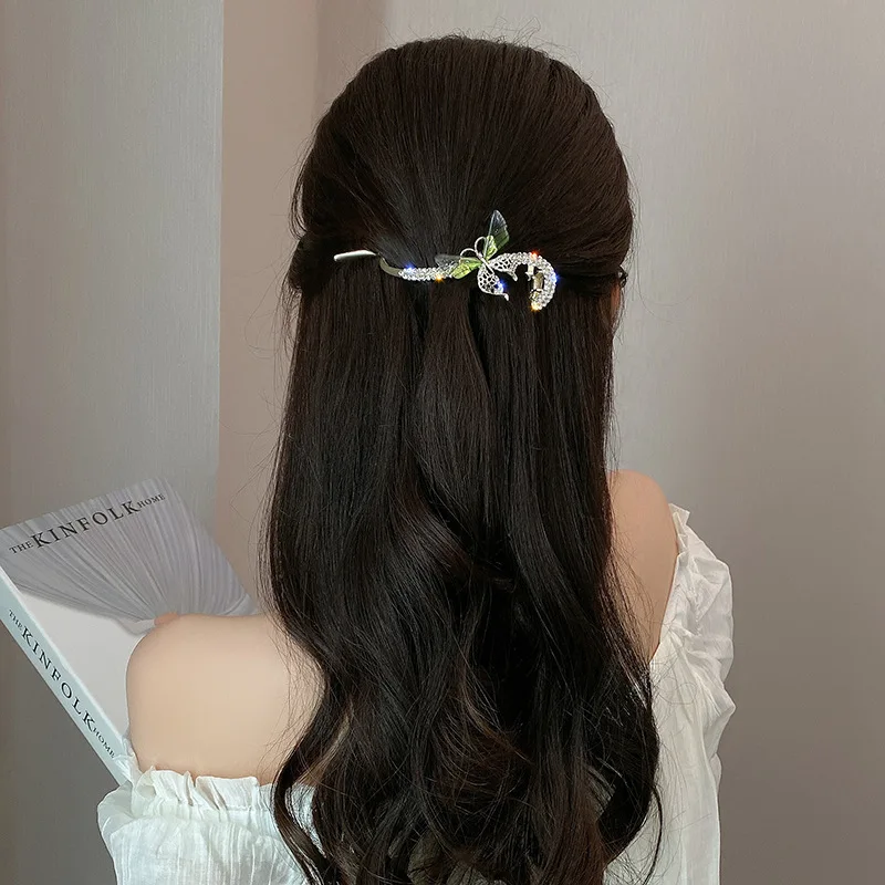 new Fashion Elegant refined Rhinestone Hair Clip Women Curve Shape Metal Barrette Butterfly Frog Clip Hairpin  Ornament Styling