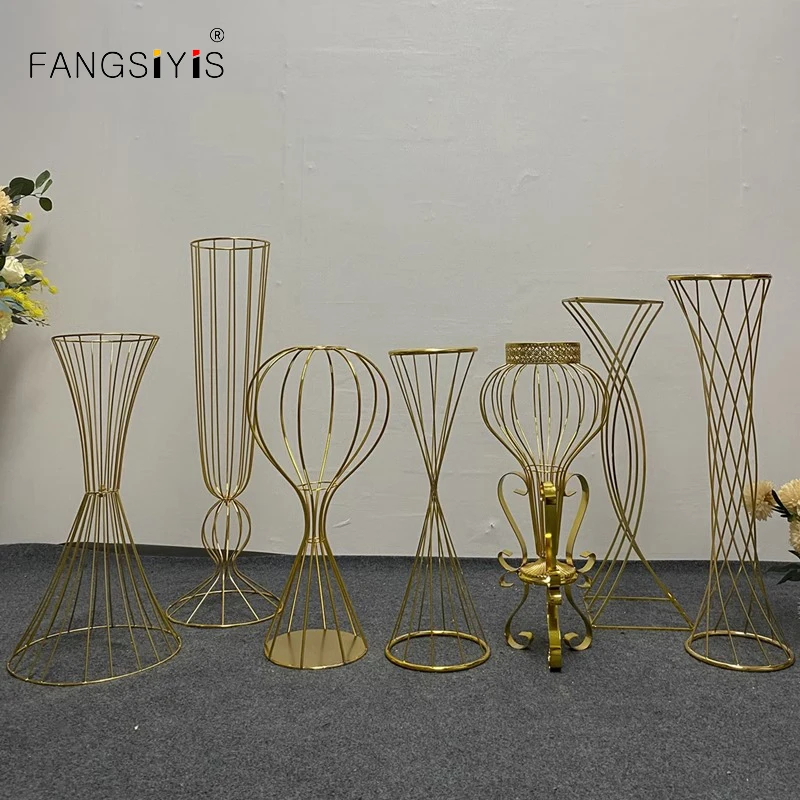 

gold-plating Iron flower stand vase wedding props wrought artificial flower table centerpieces road guide flower ball vase decor
