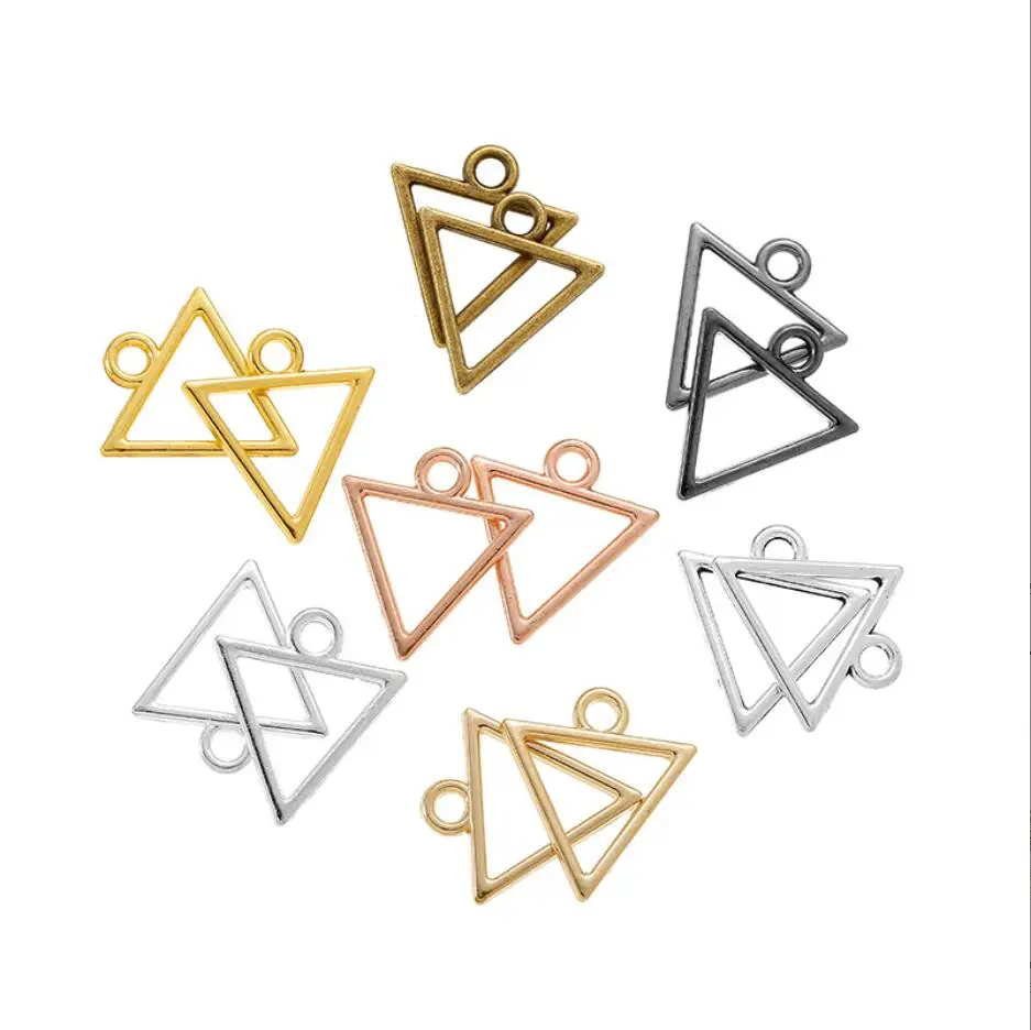 

100pcs 20x18mm Antique Silver Color Hollow Geometric Triangle Earring Accessories Charms Pendant For Jewelry Making F0140