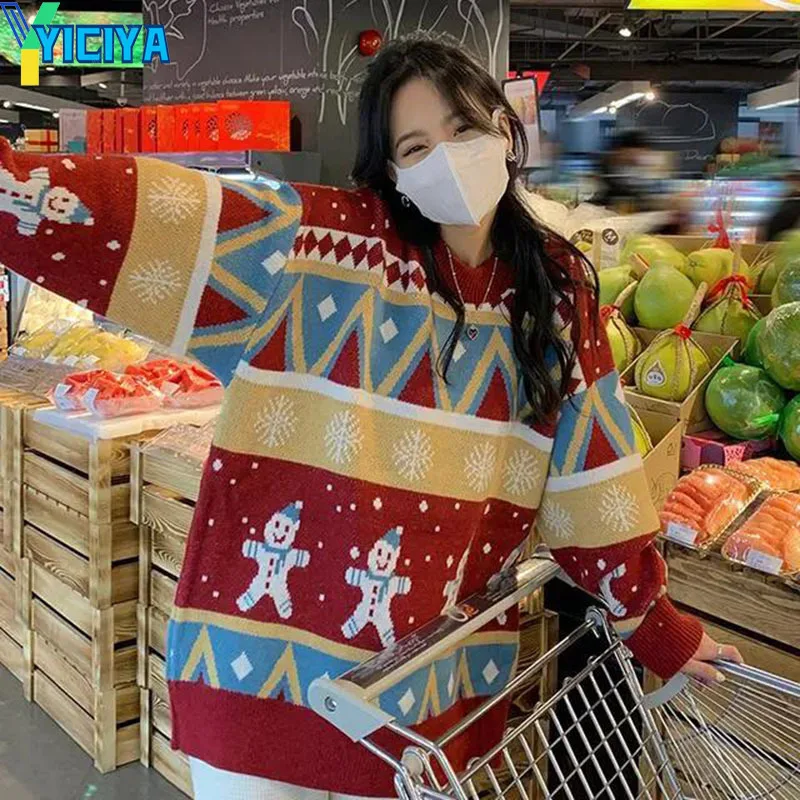 

YICIYA sweater Christmas snowman Pullover Thickening fashion Women Knitted outfit oversize coats 2024 winter sweaters 2023 tops