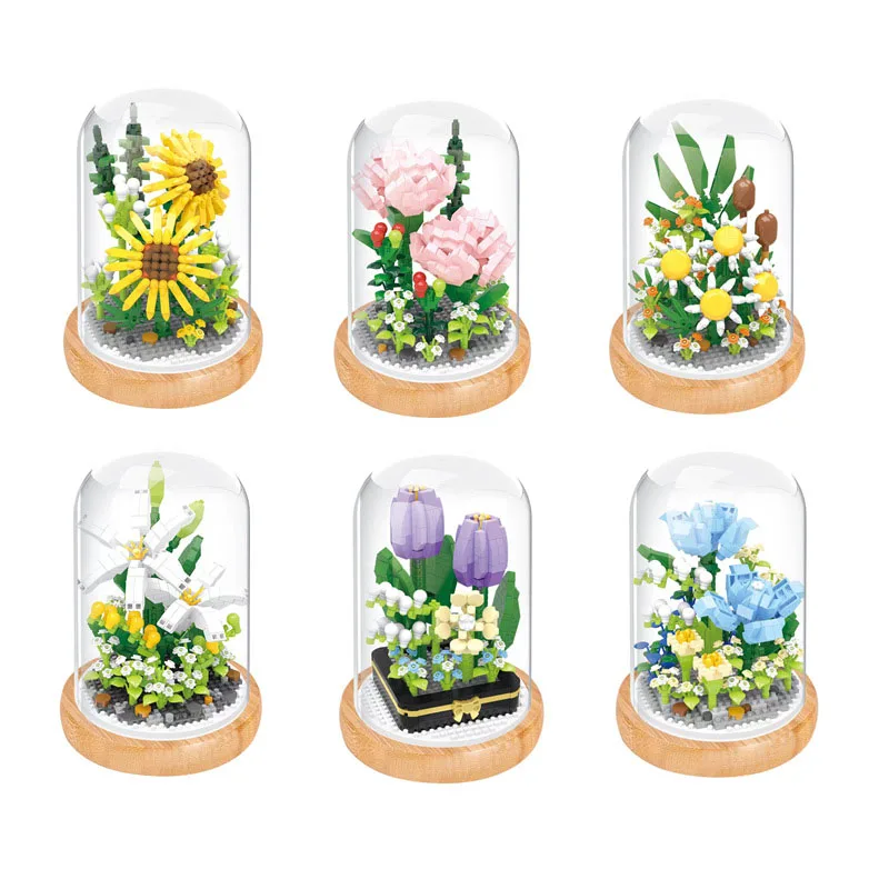 Stand Espositivo Brick Micro Diamond Block Flower Rose Lilywhites Garofano Tulipani Girasole Daisy Nanobrick Toys For Girls