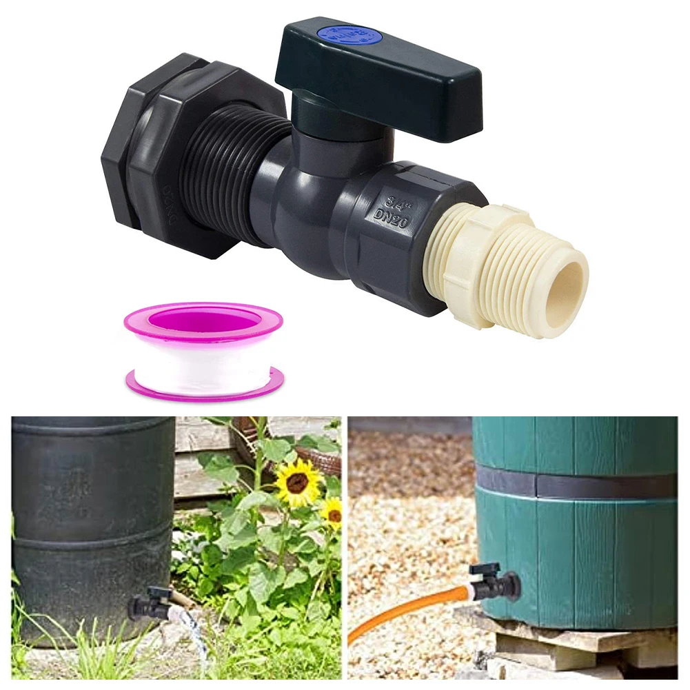 

3/4 " PVC Rain Barrel Spigot Diverter Kit Ball Valve Baffle Fitting Hose Adapter Watering Equipment Water Storage Repairing Tool