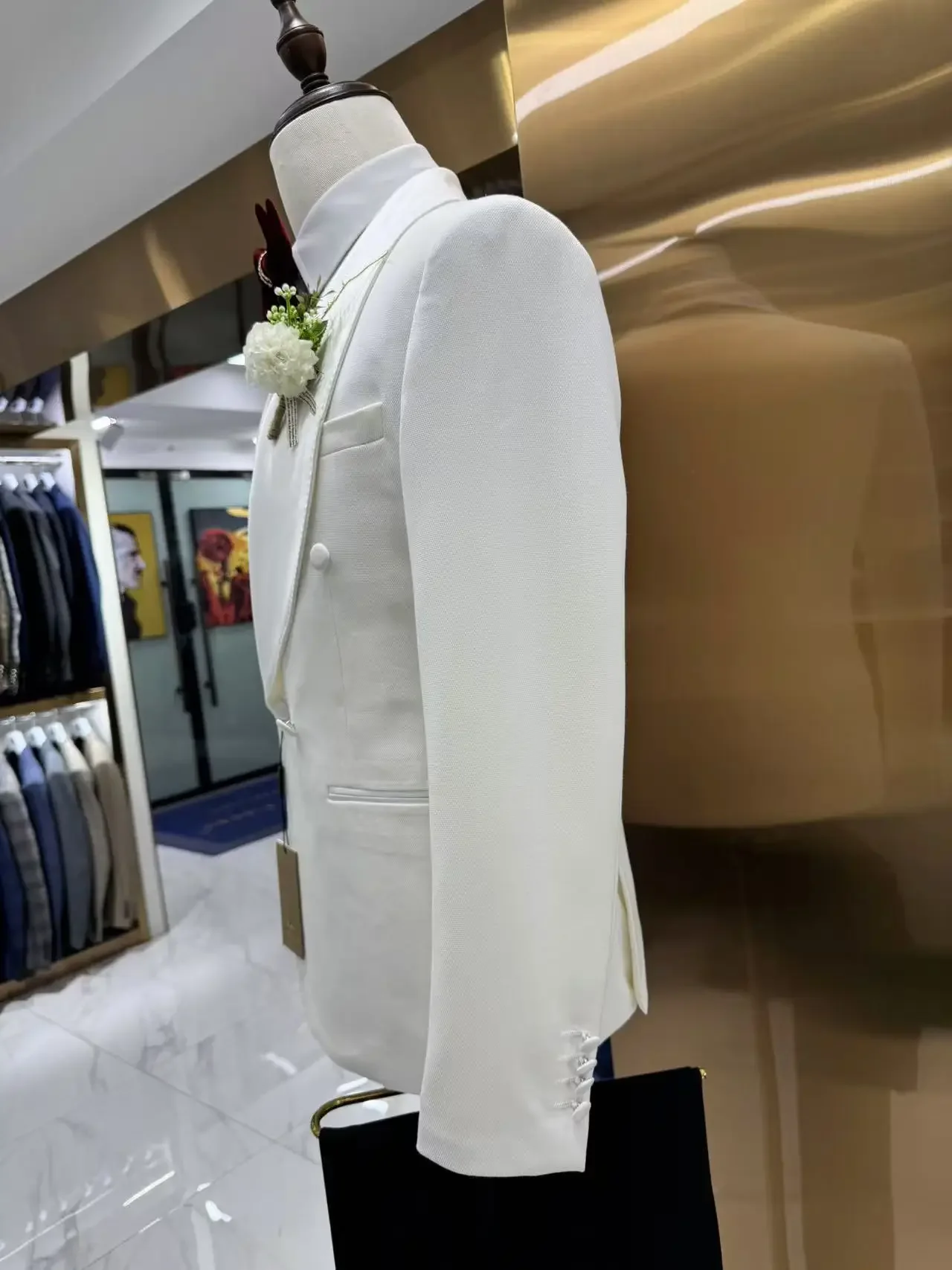 Double Breasted Wedding Men Suits for Groom Tuxedo 2 Pcs Shawl Lapel Slim Fit Male Suit Jacket with Pants