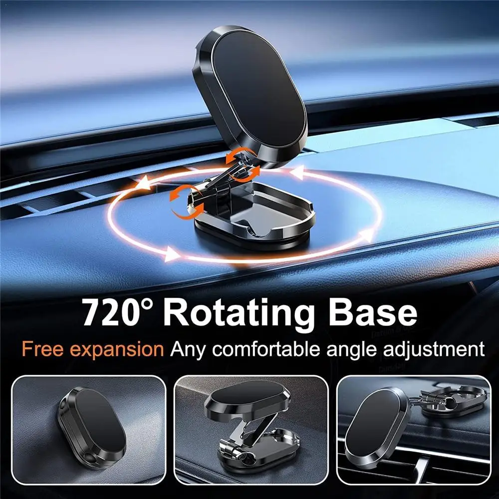 

Metal Magnetic Car Mobile Phone Holder Folding Magnet Cell Phone Stand in Car GPS Support For iPhone 360° Rotatable Mount