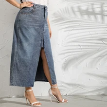 

2022 Spring New Denim Long Skirt LargeSIze Solid Color Female High Waist Straight Skirt Fashion Trend Jeans Skirt Plus Size
