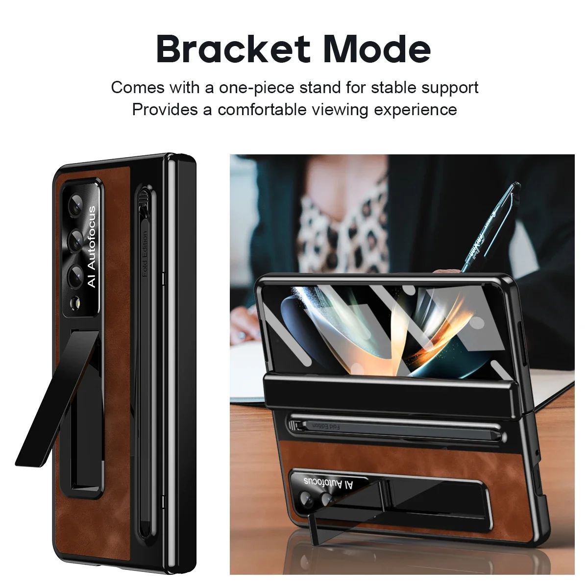 Retro Leather Folding Stand Phone Case For Samsung Galaxy Z Fold 4 Galaxy Z Fold 5 Matching pens Retro Support Fold Phone Covers