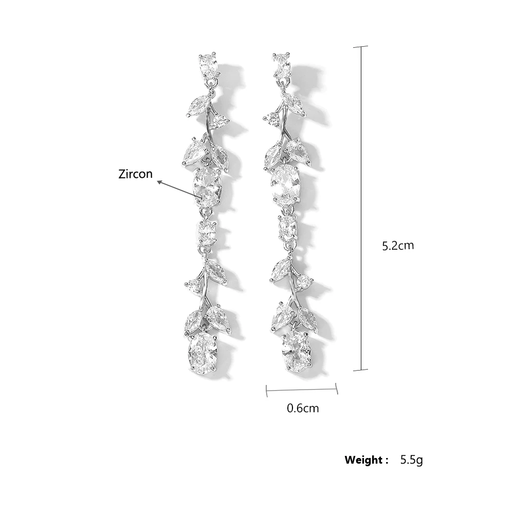 Long Wheatear Tassel Dangle Earrings Shiny Cubic Zirconia Charm for Women Wedding Party Jewelry Accessories