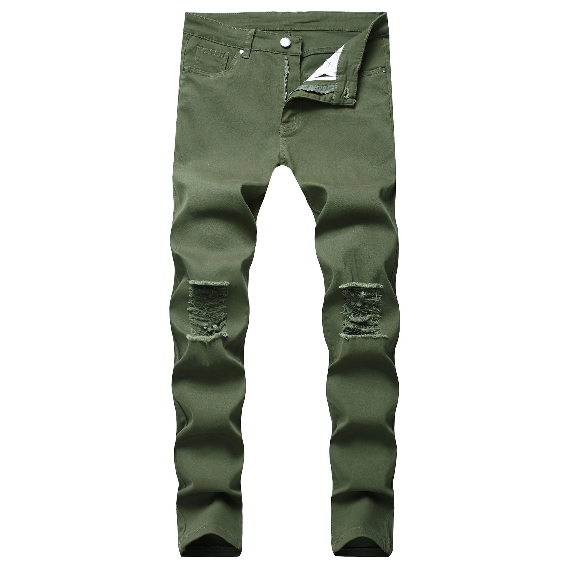 Men men jeans ripped jeans ripped patchwork jeans Denim Pencil Ankle Length Pants Jean Ripped Washed Zipper Fly Hole Jeans Skinny Solid Pockets High Street Distressed