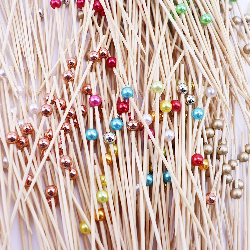 100 Stücke Weiße Perle Bambus Lebensmittel Obst Picks Hochzeit Party Einweg Kuchen Dessert Cocktail Sticks Buffet Cupcake Zahnstocher Spieß – Detail 6