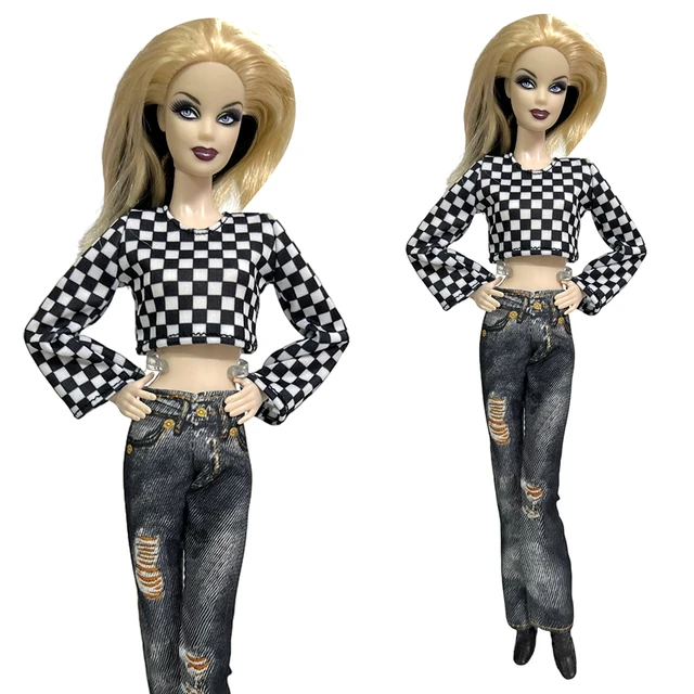 Compra online de Conjunto de roupas de boneca para barbie 1/6 bjd, camisa  para casa de bonecas, tops e calças jeans, roupas casuais para crianças,  brinquedos diy