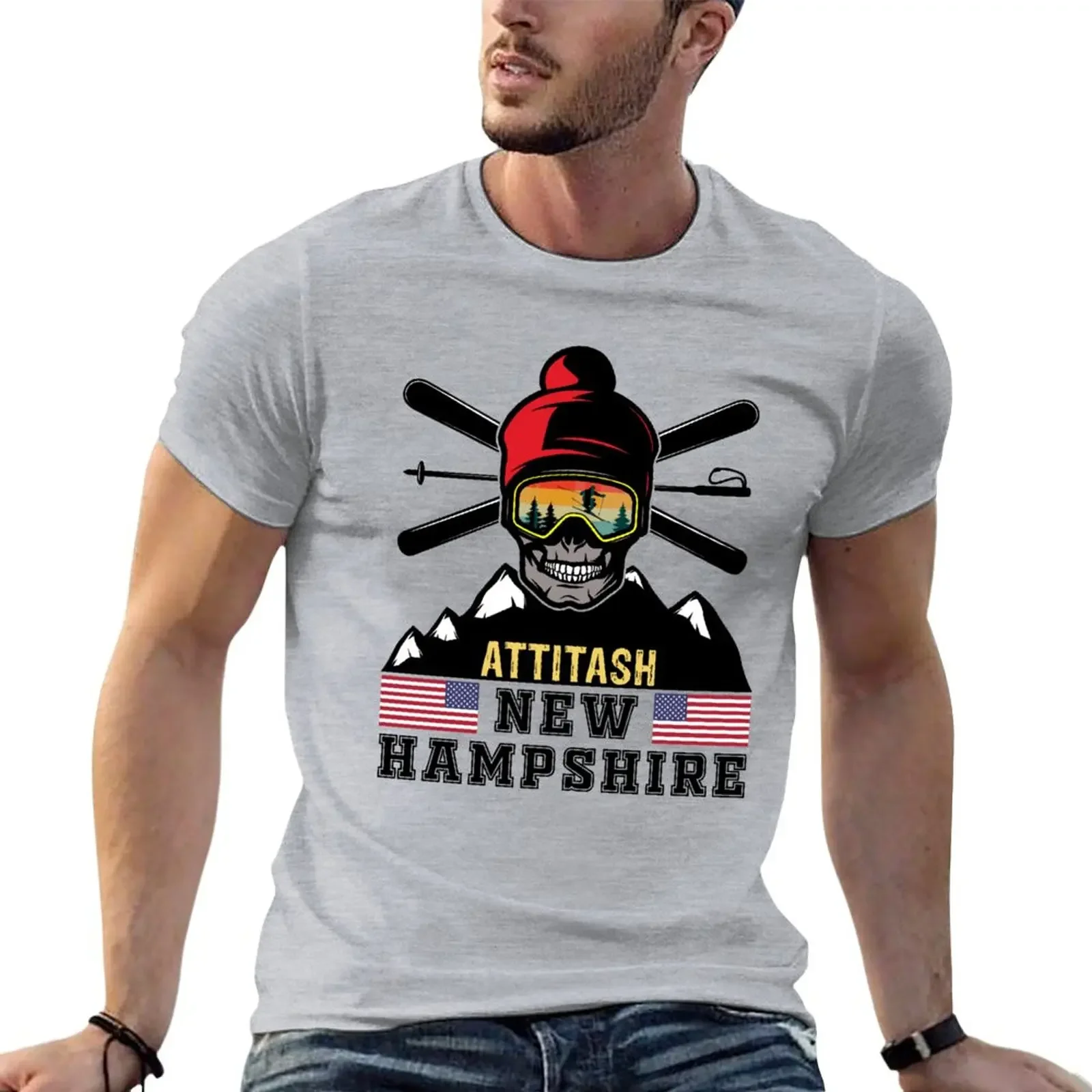 

Attitash skiing new hampshire skull vintage retro sunset ski goggle T-Shirt anime clothes men graphic t shirts
